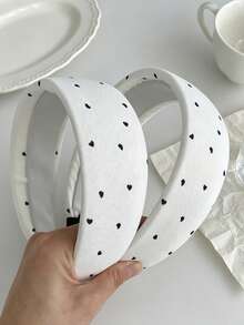 1 Stück klassisches einfarbiges sanftes Schwarz & Weiß Herz-Polka-Dot breites Haarband Damen Mode Premium Alltagstrage Haarreif Haarband - Verschiedenfarbig - Übersicht 2
