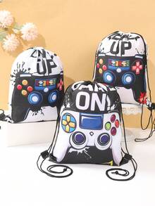 6pcs Black & White Game Console Pattern Baby Shower Party Drawstring Backpack Gift Bags, Game Console Theme Gender Reveal Party Favors, Packaging Supplies Gift Bags, 1st Birthday Party Gift Bags, Baby Shower Party Durable Reusable Bags, Newborn Party Table Decor, Baby Shower Decorations, Baby Shower Gifts, Gender Reveal Decorations, Casual Style, Birthday Party Decorations, Fashion Backpacks, Snack Storage Bags, Candy Bags, Party Favors - Black and White Game Console - View 4