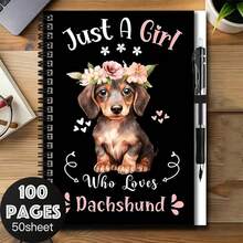 1 Set Cute Dachshund Pattern Spiral Coil Notebook With Pen! "Just A Girl Who Loves Dachshund" Text Eye-Catching. 100 Pages (50 Sheets), Great Helper For Work And Study, Suitable For Diary, Planning, And School. Excellent Choice For Graduation Gifts, Birthday Gifts, And Daily Notes! - Option a + 1 Pen - View 1
