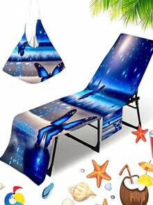 1件夏季星空蝴蝶圖案加厚沙灘椅套，附側口袋，特大號，時尚柔軟，可折疊便攜，旅行、游泳池毛巾、沙灘包，防滑戶外休閒與旅行露營必備沙灘躺椅套，適用於海灘、露台、游泳池 - 彩色 - 查看 3