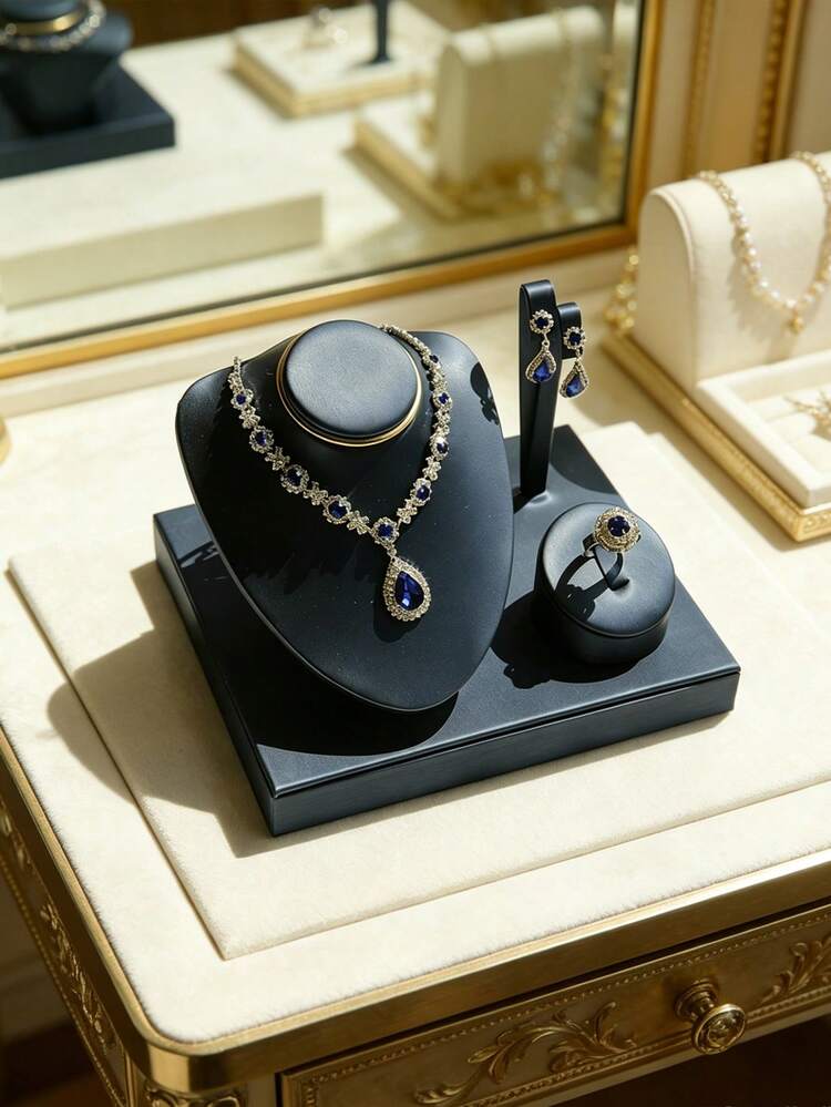 TONVIC 1件 PU珠寶展示架，分格式珠寶項鍊與耳環收納，適用於珠寶、項鍊、耳環、戒指收納，珠寶收納盒，收納托盤，戒指耳環展示架，珠寶櫃檯展示架，店鋪展示架 - 拉絲珠寶架 - 查看 6