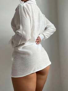 Blusa Kimono con Botones Delanteros, Camisa de Playa para Verano con Protección Solar, Ropa de Mujer a la Moda Europea y Americana - [Blanco] - Ver 3