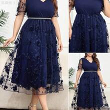 yonghongmaoyi1 Reflora Vestido de verano elegante de talla grande con cuello en V y mangas cortas con ribete de concha - Azul marino - Ver 7