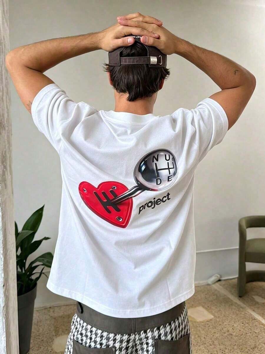Men's Casual Hip Hop Printed Short-Sleeved Round Neck T-Shirt - White - View 1
