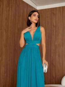 Long Wrap Dress For Graduation And Wedding Bridesmaids. Luxury Dresses. - 石油綠 - 查看 2