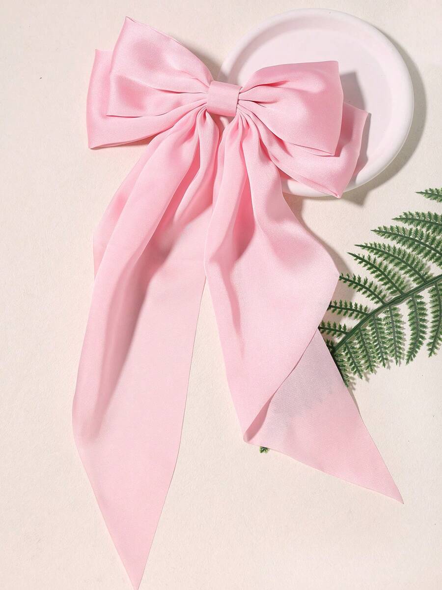 1pc Solid Color Satin Hair Clip Head Accessory Silk Ribbon Large Bow Hair Clip Versatile For Women,Claw Clips