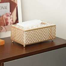 1 Stück Kristall Gold Tisch-Taschentuchbox, elegante Taschentuch-Aufbewahrungsbox, hochwertige Luxus-Taschentuch-Serviettenhalter aus Metall, geeignet für Badezimmer, Wohnzimmer, Schlafzimmer, kann als Heimdekoration, Wohnzimmer-Esstisch-Tisch-Taschentuchbox verwendet werden - Gold - Übersicht 6
