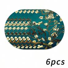1/2/4/6/8/300入 豪華日常餐墊,海棠花與樹枝圖案,深藍色底,可機洗聚酯纖維材質,防污防水易清潔,適合派對與廚房裝飾 - 彩色 - 查看 17