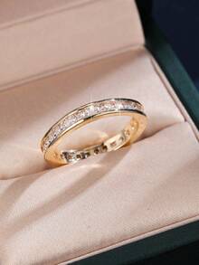 1pc Elegant Minimalist Square Full Zirconia Pave Inlay Ring For Women, Suitable For Daily, Office, Street, And Date Wear - Ring - View 16