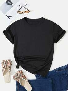 Plus-Size Women's T-Shirt With Printed Lettering And A Five-Pointed Star Pattern, Loose And Casual Fit. Plus-Size Clothing Sizes - Dark - View 2