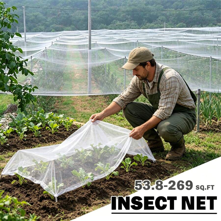 1pc 53.8-269sqft 60 Mesh Nylon Plastic Bird & Insect Proof Mist Netting, Garden Protection Net, Greenhouse Vegetable Insect Net - White Insect Netting - View 1