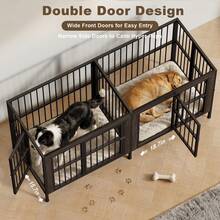 78.7" Dog Crate TV Stand For 85 Inch TV, Furniture Style Double Dog Kennel, 0.4" Thick Rods Anti Chew Pet Cage For Large Medium Dogs - Black - View 8