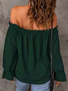 Blusa de hombros descubiertos de estilo europeo y americano, camisa de primavera/otoño - Development - Azul - Ver 6
