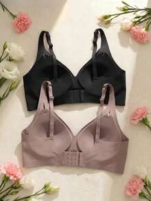 2pcs Women's Wire-Free Jelly Glue Comfortable Soft Fashion Bra, V-Neck Jelly Sexy Bra, Women's Lingerie Comfortable Versatile, Removable Pads And Beautiful Back Design - Comfortable Wire-Free Structure, Breathable Comfortable Lingerie, V-Neck Design, Elastic Lingerie, Daily/All Seasons/Work/Yoga Wear - Multicolor - View 2