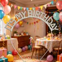 1个“It's My Birthday”水钻字母发箍，闪亮银色发圈，派对拍照道具，女士生日皇冠发饰 - 銀色 - 查看 6