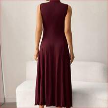 VUUG
 MaterniWear Vestido de maternidad de unicolor, cuello alto, holgado, informal, sin mangas para vacaciones - Burdeos - Ver 7