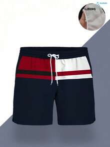 Mercer Haus Nautical Prep Vibes | Men's Red White Navy Color Block Swim Trunks - Multicolor - View 5