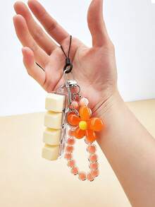 1pc Macaron Color Beaded Petal Phone Lanyard Keyboard Fingertip Toy 4-Key Keyboard Square Stress Relief Keychain Handmade Beaded Flower Phone Chain Wrist Strap Bag Pendant Keychain Accessory Keyboard Key Design, Adult Finger Keychain Finger Press Key Ring, Soothing Keychain Focus And Relaxation Zipper Keychain Birthday Gift Party Gift Holiday Gift - Multicolor - View 6