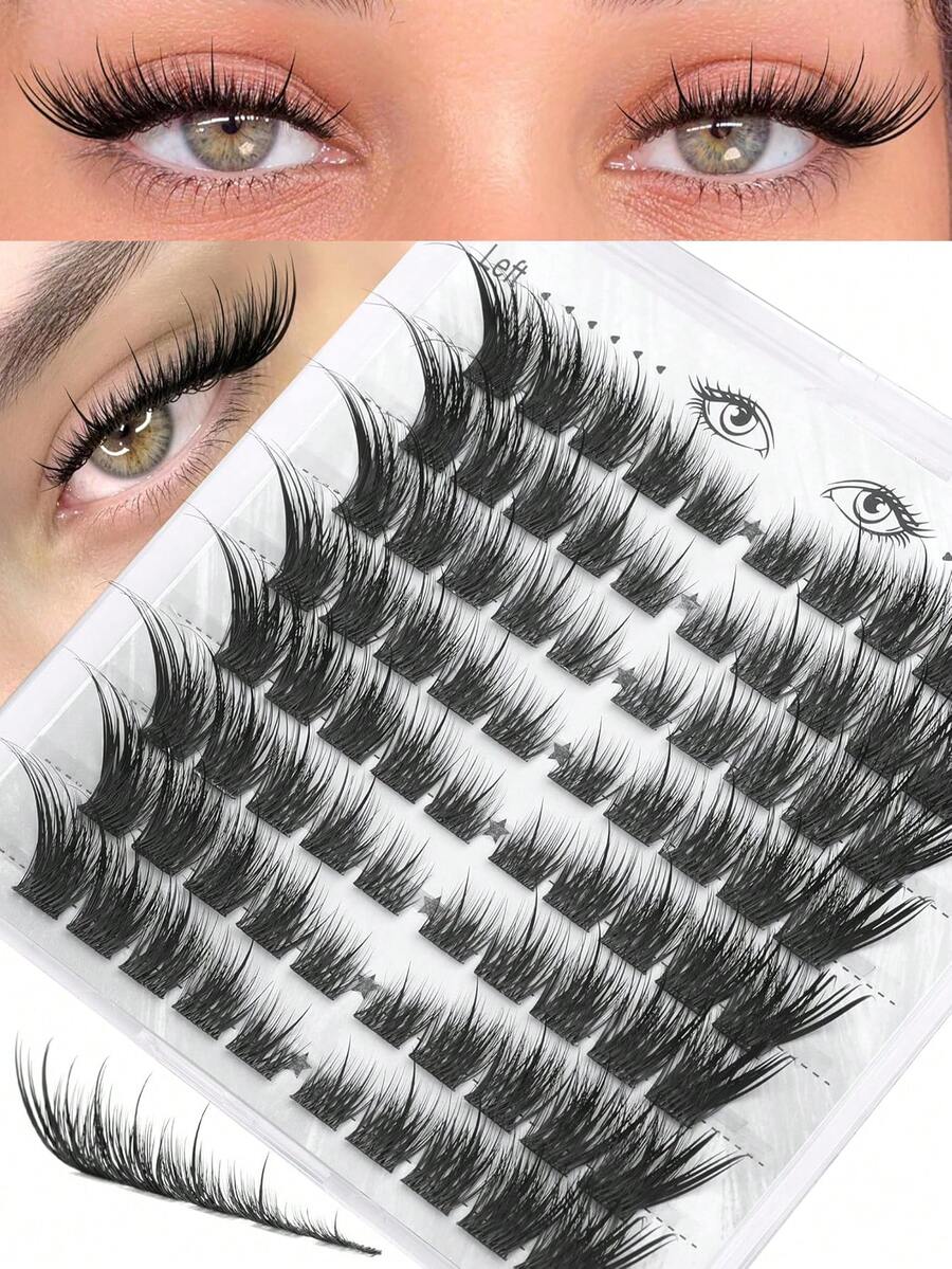80pcs Cat Eye Eyelash Clusters With Pointed Tips LC Curl Fox Eye Clusters Eyelash Extension Product 6-20mm Long Fine Dense Eyelash Clusters Pre-Mapped Cat Eye Eyelash Clusters Anime Style Single Eyelashes Left & Right - C - View 1