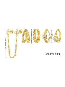 Juego de 5 piezas de pendientes, pendientes de aro retorcido minimalista y pendientes de botón con cadena, joyería de piercing de cartílago y brazalete para uso diario - TZ408 - Ver 2