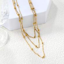 1 buah Kalung Tulang Selangka Minimalis Gaya Eropa dan Amerika dari Baja Tahan Karat dengan Manik-Manik Emas Berlapis-lapis untuk Wanita, Cocok untuk Pemakaian Sehari-hari - Emas - View 7