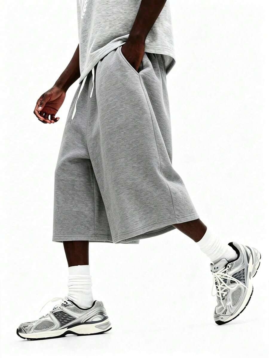 Men's Casual 3/4 Length Shorts, Suitable For Spring, Autumn And Summer, Sporty Style, Knitted Fabric Suitable For Campus, Skateboarding, Outfit