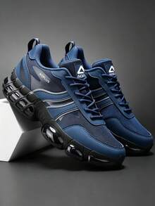 Men's Sports Shoes 2026 Newest All-Black Thick Sole Chunky Sneakers Height-Increasing Shock-Absorbing Breathable Mesh Athletic Shoes Streetwear Versatile Men's Shoes Leather PU Mesh Splicing Marathon Running Shoes Men's Plus Size 46 Shoes Youth Handsome Men's Shoes - Royal Blue - View 5