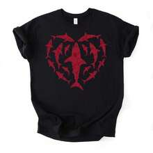Shark Heart T-Shir, Vaine's Day T-Shir, Shark Lover Gif, Ocean Heart T-Shir, Animal Heart T-Shir, Cool T-Shir - 黑色 - 查看 1