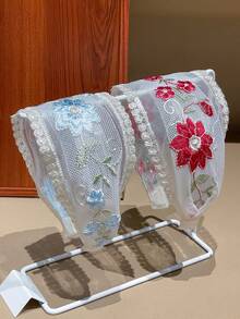2件組女款刺繡花卉網紗蕾絲寬版髮箍 波希米亞風 女用髮飾 適合日常休閒、外出、海灘度假、拍照氛圍 夏日配件 送禮髮箍 - 彩色 - 查看 7
