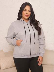 Women's Plus Size Blouse With Zipper, Pockets, And Fur Trim. - Beis - Ver 3