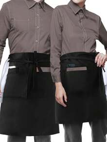 1pc 2pcs Restaurant Server Waist Apron, Short Server Half Apron, Durable Woven Fabric, With Portable Pockets, Comfortable Tea House Work Apron, Dyeing Stylist Uniform - Solid Color - Red - View 13