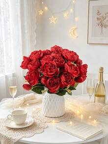 1/3 Bunch Artificial Peony Flowers, Fabric Floral, Faux Peony Bouquet, Bulk Artificial Peonies, For Vase Decoration, Floral Arrangement, Wedding, Home, Party, Tabletop, Centerpiece - Red - View 5