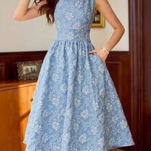 xuehuamaoyi02  Vestido elegante sin mangas de cuello cuadrado con bolsillo de unicolor vintage para mujer, atuendo de verano, vestido de invitada de boda, vestido de regreso a la escuela, vestido de cumpleaños elegante para mujer, atuendo de cumpleaños elegante para mujer, atuendo de vacaciones para mujer, vestido elegante para mujer en otoño, ropa de mujer para vacaciones, vestido de iglesia para mujer, atuendo de festival para mujer, estilo de dinero antiguo, atuendo de brunch para mujer - Verde - Ver 3