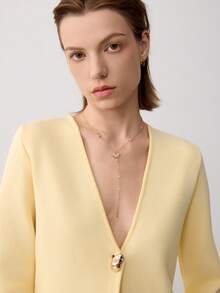 Casual Versatile Minimalist Butter Yellow Knit Cardigan - Yellow - View 4