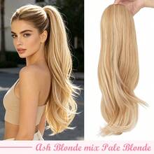 22inch/55cm Drawstring Ponytail Extension Multi-Layered Hairpieces Stand Up High Pony Tails Long Straight To Curly Hair Extensions Clip In Ponytails Highlight Soft Natural Synthetic Hairpiece Black Ash Brown Blonde For Daily Party Halloween Christmas - 灰金髮混合淺金髮 - 查看 1