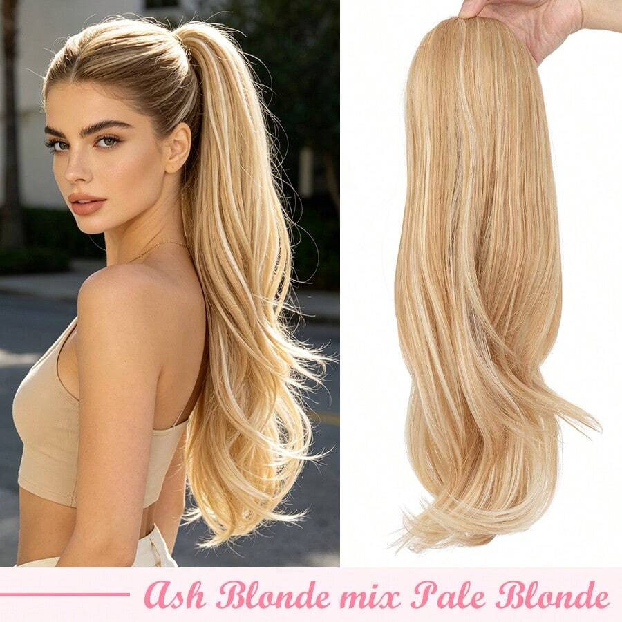 22inch/55cm Drawstring Ponytail Extension Multi-Layered Hairpieces Stand Up High Pony Tails Long Straight To Curly Hair Extensions Clip In Ponytails Highlight Soft Natural Synthetic Hairpiece Black Ash Brown Blonde For Daily Party Halloween Christmas - 灰金髮混合淺金髮 - 查看 1