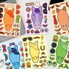 1/2/6 Sets"Build Your Own Horse" Sticker Kit, 6 Sheets Interactive DIY Horse Face Stickers , Whimsical Make-A-Horse Sticker Sheets, Suitable For Birthday Parties, Craft Nights, Party Favors, Educational Activities & Family Fun - Multicolor - View 7