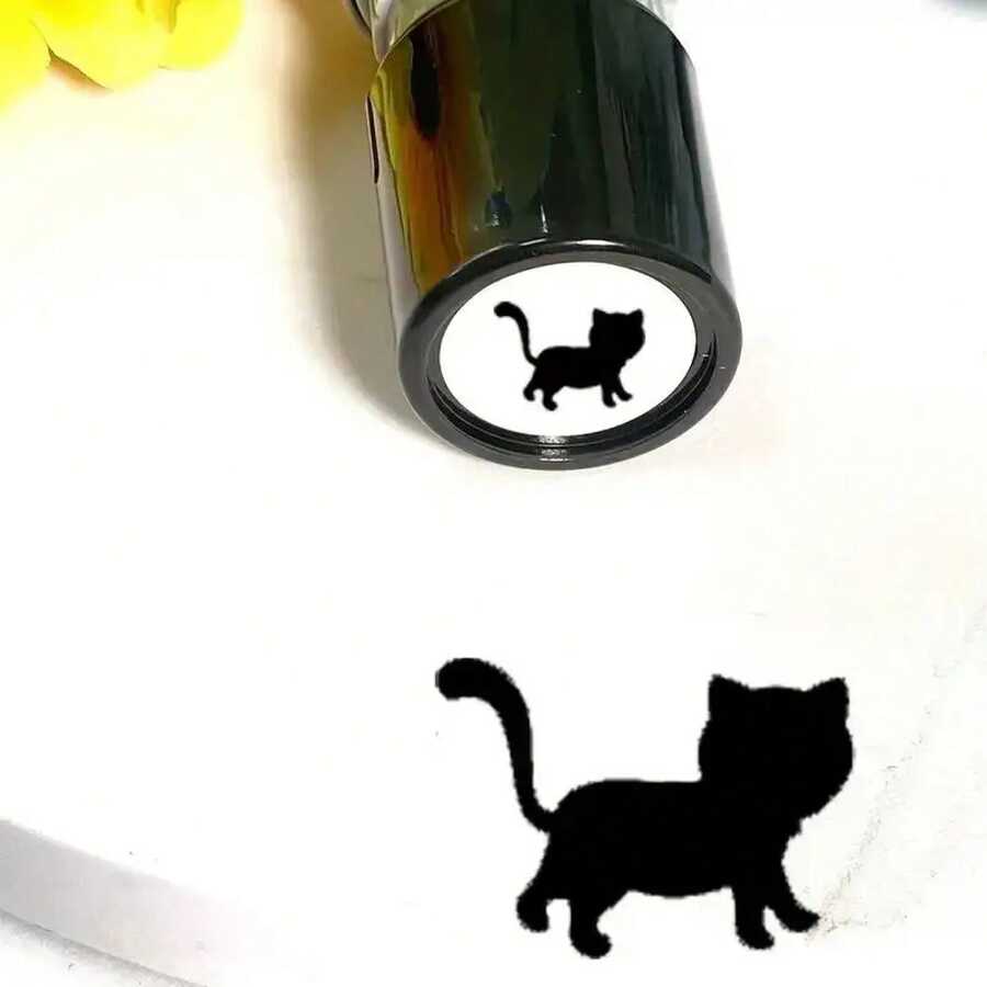 Cute Cartoon Cat Black Stamp For Journal Decoration, Handmade Collage Material For Scrapbooking, Stamp Pad. - A10 - View 1