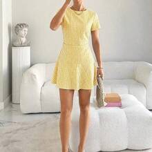 LunaCass8  Vestido mini a cuadros para mujer, elegante para citas y fiestas - Amarillo - Ver 5