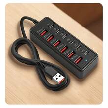 12‑Port Multi‑Protocol Fast Charging Dock, 6 USB + 6 Type‑C , Compact Desktop Charging Station, No External AC Adapter Required - Black - View 3