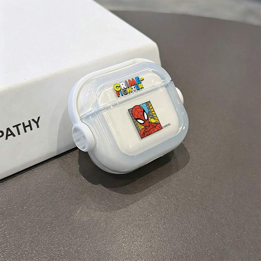 Marvel Spider-Man Crime Fighter AirPods Pro Case Retro Comic Style Transparent Shockproof Shell With Rotating Bracket Compatible With AirPods 1/2/3/4 And Pro/Pro 2 Nd Generation Suitable For New AirPods Pro 3 Stocking Stuffers The Girlfriend. - Transparent - View 1