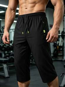1pc Boyfriend Style Men's Lightweight Breathable Elastic Workout Running Shorts For Spring/Summer Sports - Black - View 7