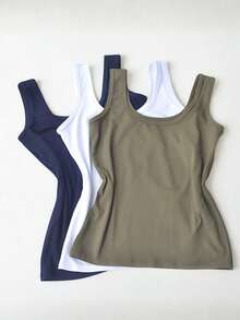 Kit 3 Women's Tank Top With Wide Strap Lisa Viscolycra P To G1 Plus Size - Biru Tua, Putih, dan Hijau Lumut - View 1