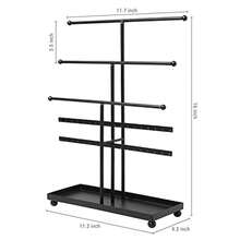MyGift Joyero de 5 barras horizontales para guardar collares aretes anillos pulseras. Hecho en metal negro incluye base estilo bandeja para anillos - Negro - Ver 7