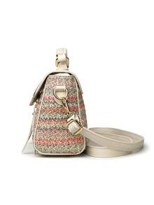 Retro Minimalist Printed Crossbody Bag With Adjustable PU Strap, Flap Closure, New Year - Khaki - View 7