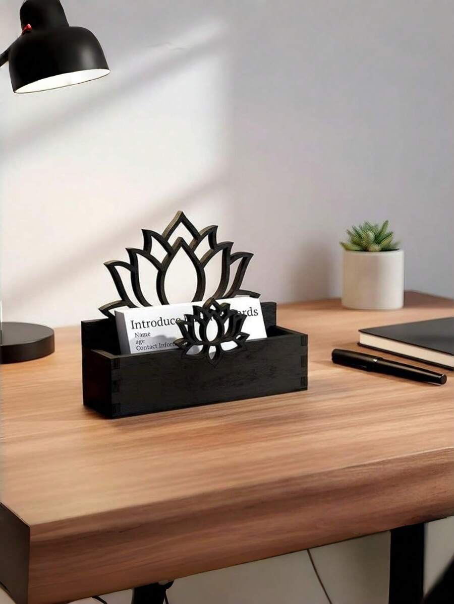 حامل بطاقات عمل خشبي بتصميم لوتس DIY رف تخزين بطاقات عمل ديكوري منظم بطاقات بريدية مفتوح لسطح المكتب حامل عرض خشبي مناسب لمكتب العمل ومكتب المنزل - مشاهدة 1