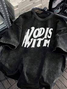 NODISWITM Camiseta Vintage Negra Lavada al Ácido para Hombre - Camiseta Gráfica de Cuello Redondo Estilo Urbano, Algodón Suave y Transpirable, Top Casual de Moda Urbana para Verano, Regalo de Moda para Chicos y Amigos OVK4 - Negro - Ver 1