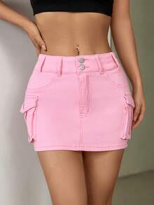 Women's Denim Mini Skirt - White - View 7