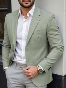 Men's Fashion Casual Solid Color Blazer, Suitable For Daily Outings, Casual Commuting, Business Spring And Summer Wear - Green - View 2