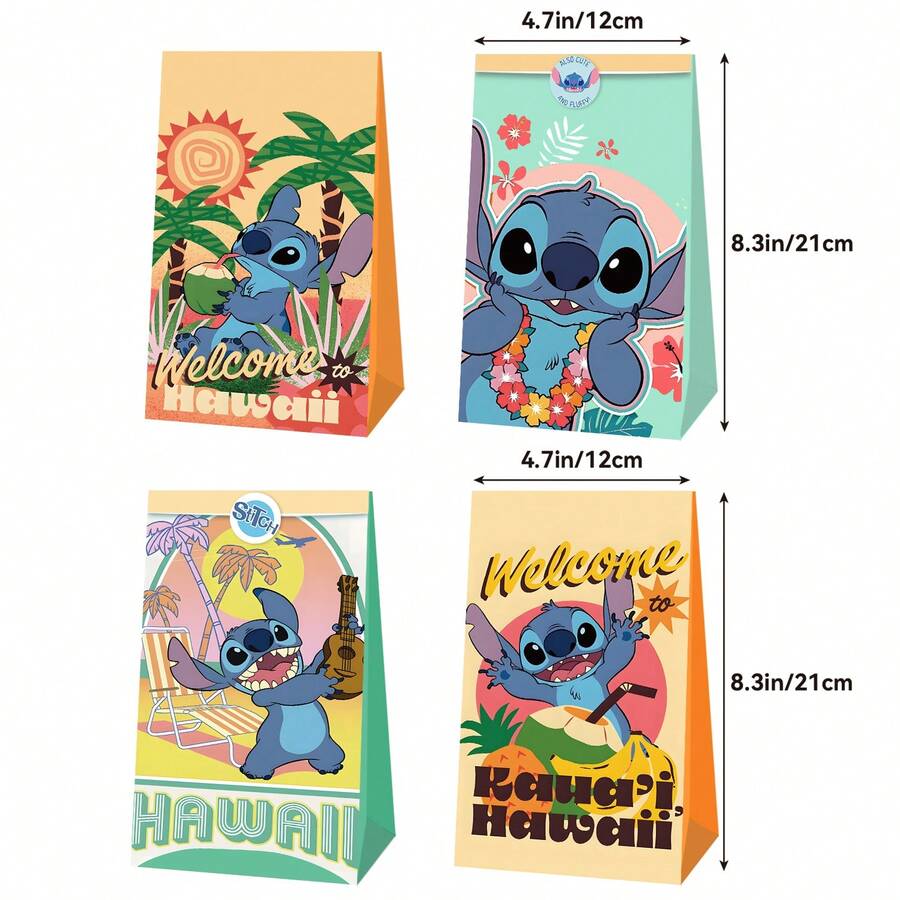 Disney 24入史迪奇禮物袋套組,卡通主題派對用品套組,禮物包裝配件,派對禮物袋,包裝紙袋,適用於生日禮物、返校禮物、節日禮物 - 彩色 - 查看 1